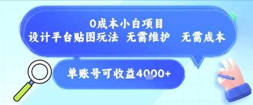 0成本小白项目，设计平台贴图玩法，无需维护，无需成本，单账号单月可产生收益4k+-玩备项目资源网
