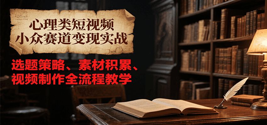 心理类短视频小众赛道变现实战，选题策略、素材积累、视频制作全流程教学-玩备项目资源网