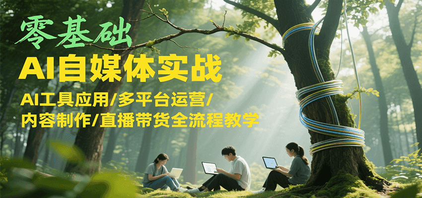 零基础AI自媒体实战，AI工具应用/多平台运营/内容制作/直播带货全流程教学-玩备项目资源网