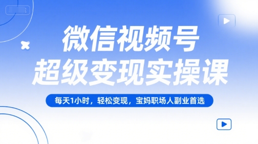 微信视频号超级变现实操课，每天1小时，轻松变现，宝妈职场人副业首选-玩备项目资源网