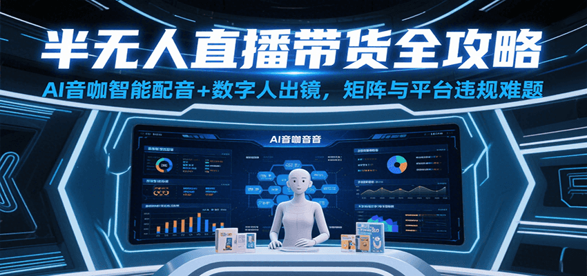 半无人直播带货全攻略：AI音咖智能配音+数字人出镜，解决账号矩阵与平台违规难题-玩备项目资源网
