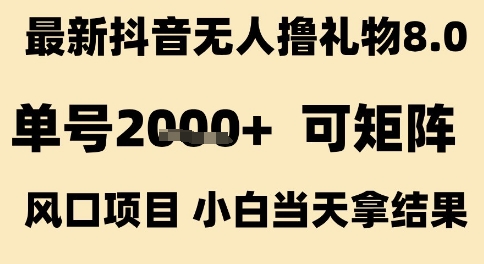最新抖音无人撸礼物8.0，单号2k+，可矩阵风口项目，小白当天拿结果【揭秘】-玩备项目资源网
