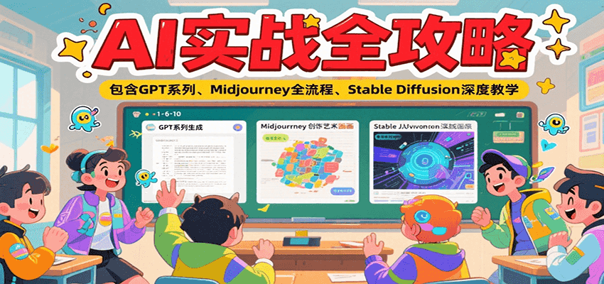 AI实战全攻略，包含GPT系列、Midjourney全流程、Stable Diffusion深度教学-玩备项目资源网