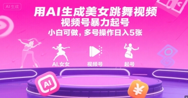 用AI生成美女跳舞视频，视频号暴力起号，小白可做，多号操作日入5张-玩备项目资源网