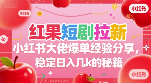 红果短剧拉新小红书大佬爆单经验分享，稳定日入几k的秘籍-玩备项目资源网
