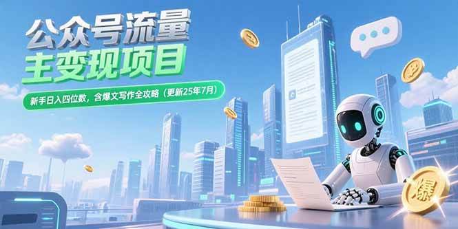 （15340期）公众号流量主变现项目，新手日入四位数，含爆文写作全攻略(更新25年7月)-玩备项目资源网