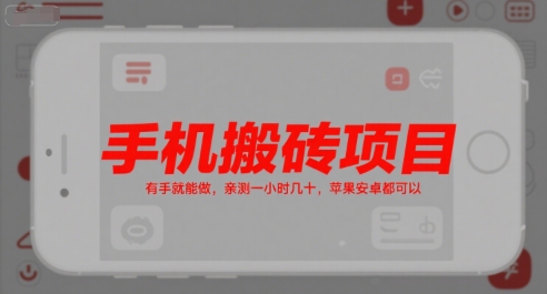 手机搬砖项目，有手就能做，亲测一小时几十，苹果安卓都可以-玩备项目资源网