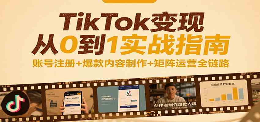 TikTok变现从0到1实战指南：账号注册+爆款内容制作+矩阵运营全链路-玩备项目资源网