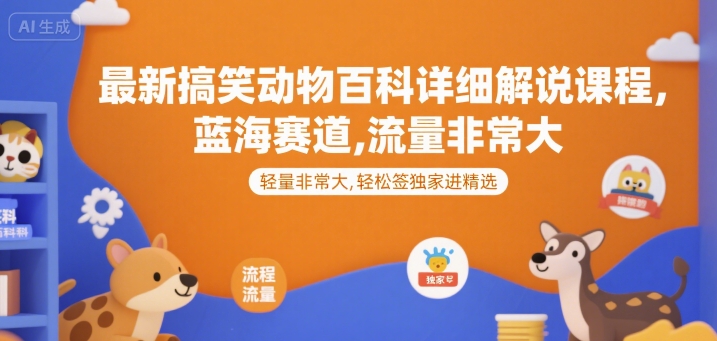 最新搞笑动物百科详细解说课程，蓝海赛道，流量非常大，轻松签独家进精选-玩备项目资源网