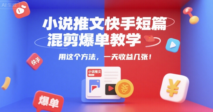 小说推文快手短篇混剪爆单教学，用这个方法，一天收益几张-玩备项目资源网