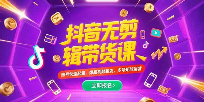 （15365期）抖音不剪辑带货课，账号快速起量，爆品视频跟发，多号矩阵运营-玩备项目资源网