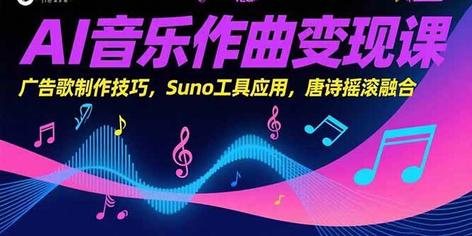 （15370期）AI音乐作曲变现课，广告歌制作技巧，Suno工具应用，唐诗摇滚融合-玩备项目资源网