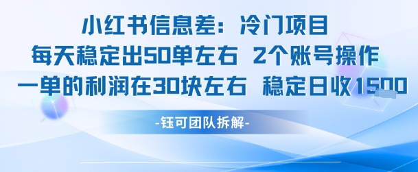 小红书信息差冷门项目一单利润30块每天稳定1.5k左右2个账号操作-玩备项目资源网