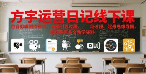 方宇运营日记线下课，包含剪辑制作技巧、拍摄引导过程、起号思维导图、选题等多个教学资料-玩备项目资源网