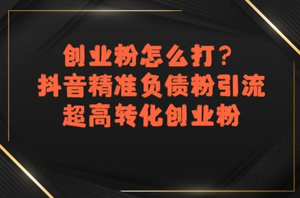创业粉怎么打？抖音精准负债粉引流，超高转化创业粉-玩备项目资源网