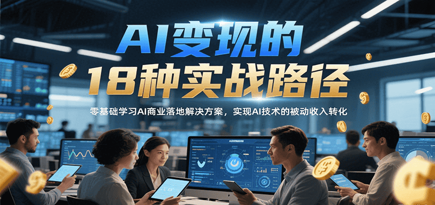 AI变现的18种实战路径，零基础学习AI商业落地解决方案，实现AI技术的被动收入转化-玩备项目资源网