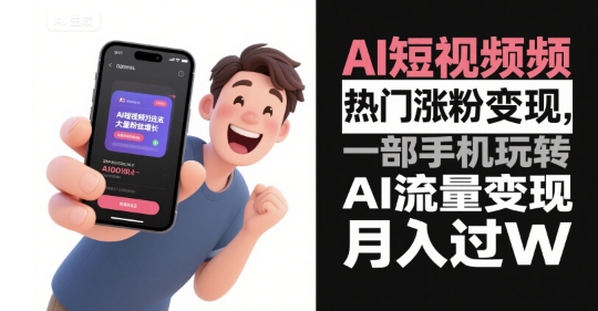 AI短视频热门涨粉变现，一部手机玩转AI流量变现，月入过W-玩备项目资源网