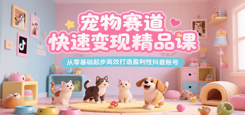 宠物赛道快速变现精品课，从零基础起步高效打造盈利性抖音账号-玩备项目资源网