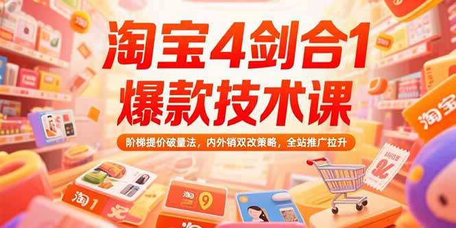 （15415期）淘宝4剑合1爆款技术课，阶梯提价破量法，内外销双改策略，全站推广拉升-玩备项目资源网