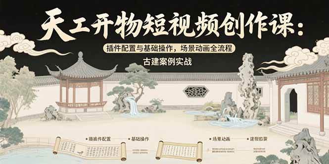 （15418期）天工开物短视频创作课：插件配置与基础操作，场景动画全流程 古建案例实战-玩备项目资源网