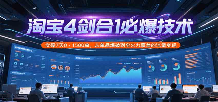 淘宝4剑合1必爆技术，实操7天0-1500单，从单品爆破到全火力覆盖的流量变现-玩备项目资源网