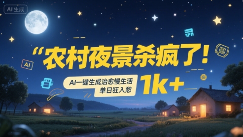 农村夜景杀疯了！AI一键生成治愈系慢生活，单日狂入1k+-玩备项目资源网