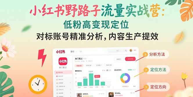 （15423期）小红书野路子流量实战营：低粉高变现定位 对标账号精准分析 内容生产提效-玩备项目资源网