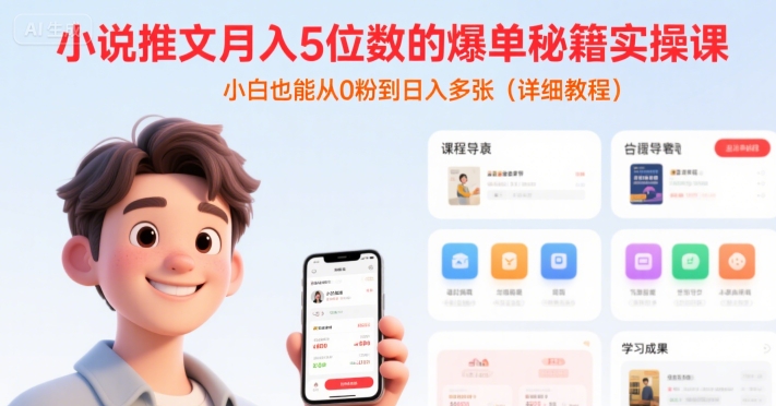 小说推文月入5位数的爆单秘籍实操课，，小白也能从0粉到日入多张(详细教程)-玩备项目资源网