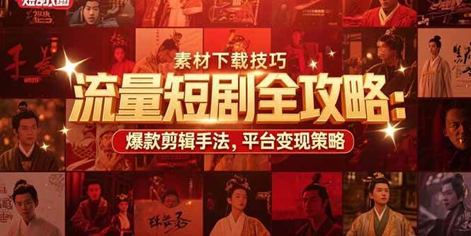 （15431期）流量短剧全攻略：素材下载技巧，爆款剪辑手法，平台变现策略-玩备项目资源网