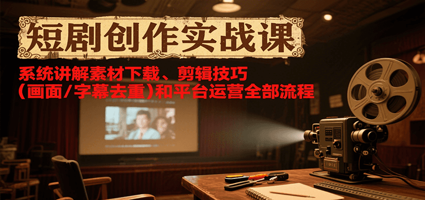 短剧创作实战课，系统讲解素材下载、剪辑技巧（画面/字幕去重）和平台运营全部流程-玩备项目资源网