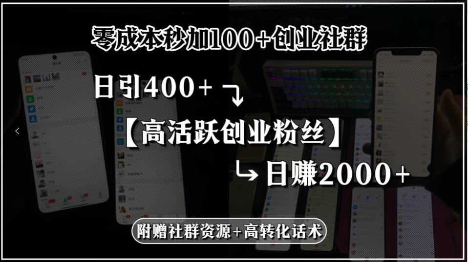 （15456期）零成本秒加100+创业社群，日引400+高活跃创业粉丝，日赚2000+，附赠社…-玩备项目资源网