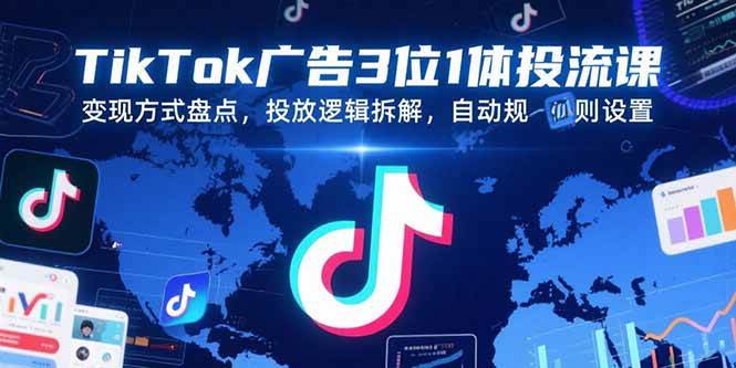 （15460期）TikTok广告3位1体投流课，变现方式盘点，投放逻辑拆解，自动规则设置-玩备项目资源网