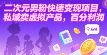 二次元男粉快速变现项目，私域卖虚拟产品，百分利润-玩备项目资源网