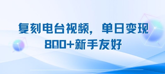 复刻电台视频，单日变现8张+新手友好，长期可做-玩备项目资源网