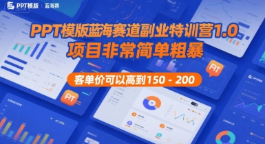 PPT模版蓝海赛道副业特训营1.0，项目非常简单粗暴，客单价可以高到150-200-玩备项目资源网