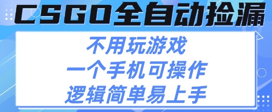 CSGO自动捡漏项目，最新独家玩法，不用挂G不用玩游戏，一个手机即可操作，新手小白轻松月入1W+【揭秘】-玩备项目资源网