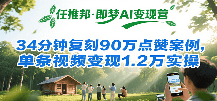 任推邦·即梦AI变现营，34分钟复刻90万点赞案例，单条视频变现1.2万实操-玩备项目资源网