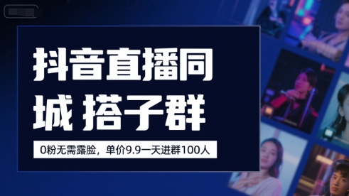 抖音直播同城搭子群，0粉无需露脸，单价19.9，一天进群100人-玩备项目资源网