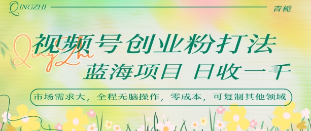 视频号创业粉打法，日入1k，蓝海项目，市场需求大，全程无脑操作，可复制-玩备项目资源网