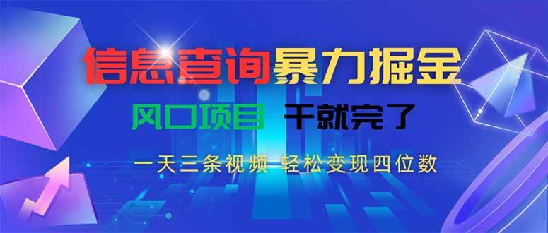 （15516期）信息查询暴力掘金，一天三条视频 轻松变现四位数，风口项目干就完了-玩备项目资源网