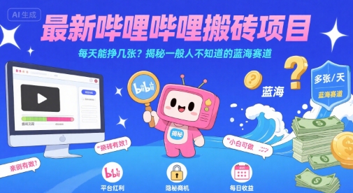 最新哔哩哔哩上B站搬砖项目，每天能挣几张？揭秘一般人不知道的蓝海赛道-玩备项目资源网