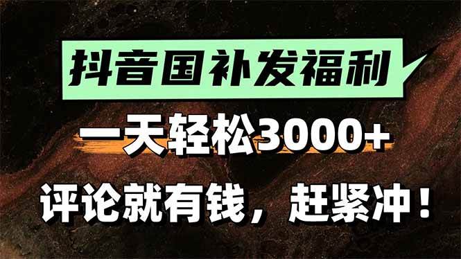 （15530期）一天轻松3000+，抖音国补福利！评论就有钱，还有额外躺赚！-玩备项目资源网
