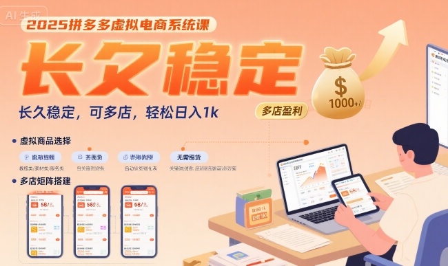 2025拼多多虚拟电商系统课，长久稳定，可多店，轻松日入1k-玩备项目资源网