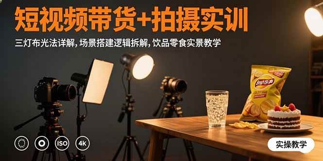 （15540期）短视频带货+拍摄实训：三灯布光法详解,场景搭建逻辑拆解,饮品零食实景教学-玩备项目资源网