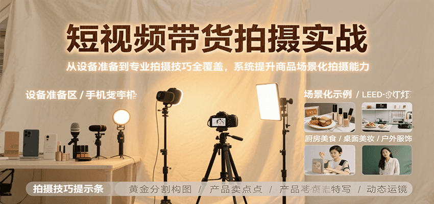 短视频带货拍摄实战，从设备准备到专业拍摄技巧全覆盖，系统提升商品场景化拍摄能力-玩备项目资源网