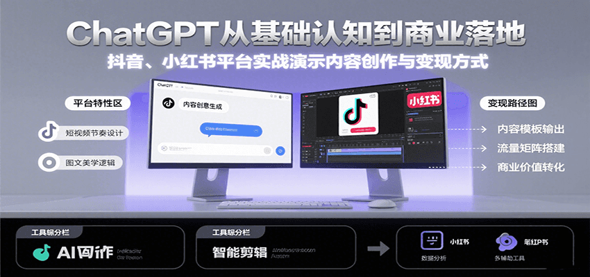 ChatGPT从基础认知到商业落地，实战演示抖音、小红书等平台的内容创作与变现-玩备项目资源网