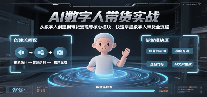 AI数字人带货实战，从数字人创建到带货变现各核心模块，快速掌握全流程-玩备项目资源网