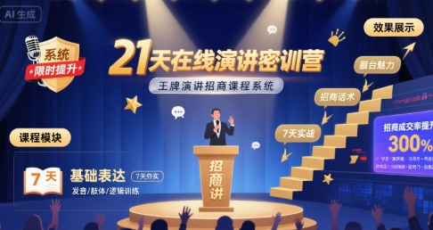 21天在线演讲密训营，王牌演讲招商课程系统-玩备项目资源网