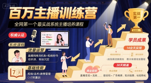百万主播训练营，全网第一个最实战系统主播培养课程-玩备项目资源网