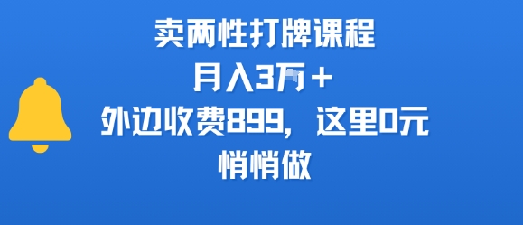 卖两性打牌课程，月入3W+外边收费899的课程，这里0元，悄悄做-玩备项目资源网